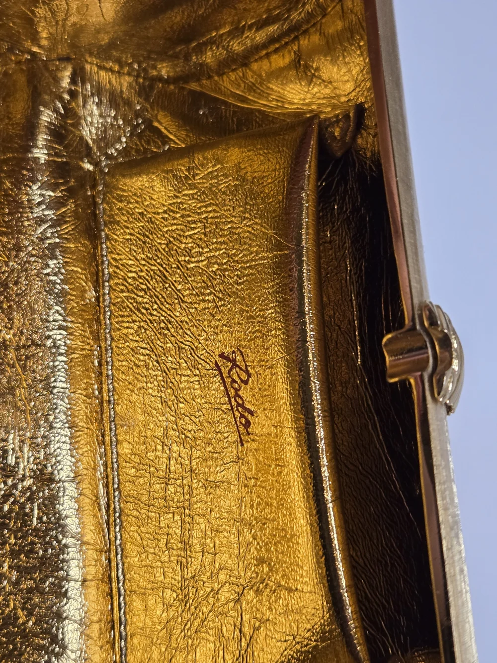Rodo Gold Metallic Cylinder Clutch with Chain